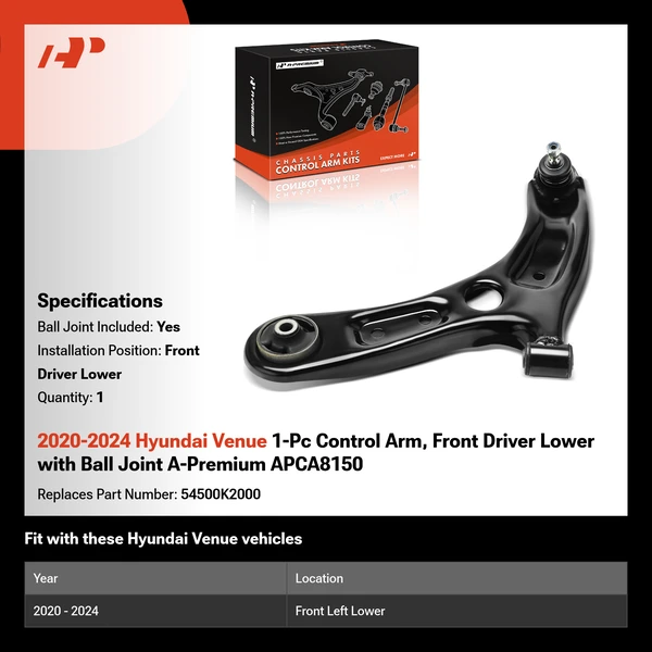 2020-2024 Hyundai Venue 1-Pc Control Arm, Front Driver Lower with Ball Joint A-Premium APCA8150
