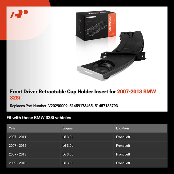 Front Driver Retractable Cup Holder Insert for 2007-2013 BMW 328i