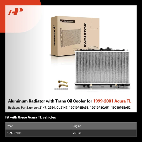 Aluminum Radiator with Trans Oil Cooler for 1999-2001 Acura TL