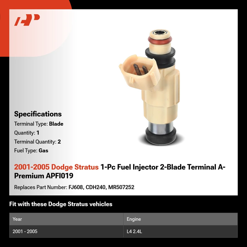 2001-2005 Dodge Stratus 1-Pc Fuel Injector 2-Blade Terminal A-Premium APFI019