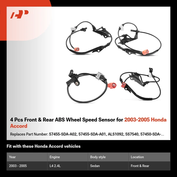 4 Pcs Front & Rear ABS Wheel Speed Sensor for 2003-2005 Honda Accord