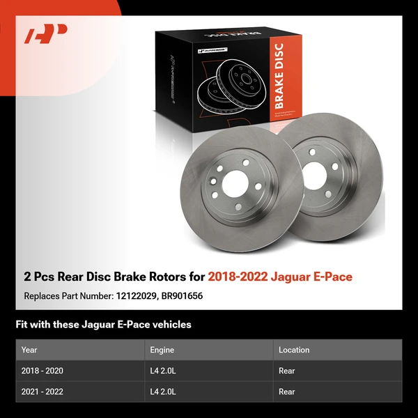 2 Pcs Rear Disc Brake Rotors for 2018-2022 Jaguar E-Pace