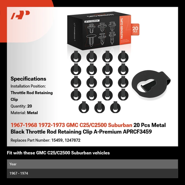 1967-1968 1972-1973 GMC C25/C2500 Suburban 20 Pcs Metal Black Throttle Rod Retaining Clip A-Premium APRCF3459