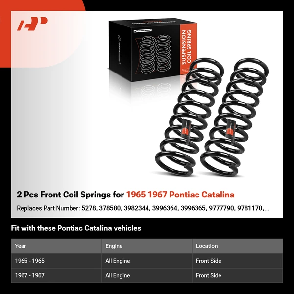 2 Pcs Front Coil Springs for 1965 1967 Pontiac Catalina