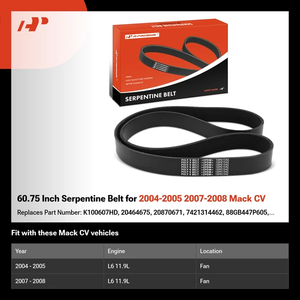 60.75 Inch Serpentine Belt for 2004-2005 2007-2008 Mack CV