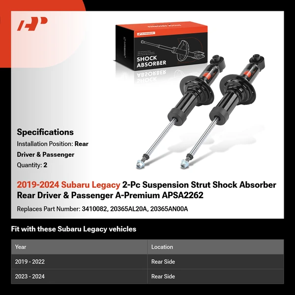 2019-2024 Subaru Legacy 2-Pc Suspension Strut Shock Absorber Rear Driver & Passenger A-Premium APSA2262