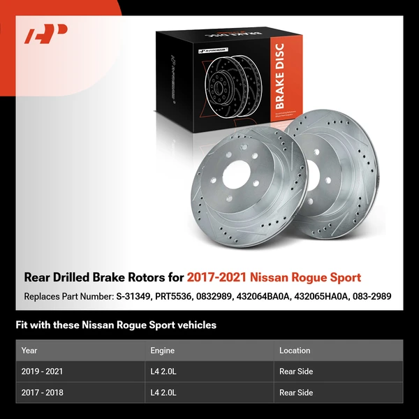 Rear Drilled Brake Rotors for 2017-2021 Nissan Rogue Sport
