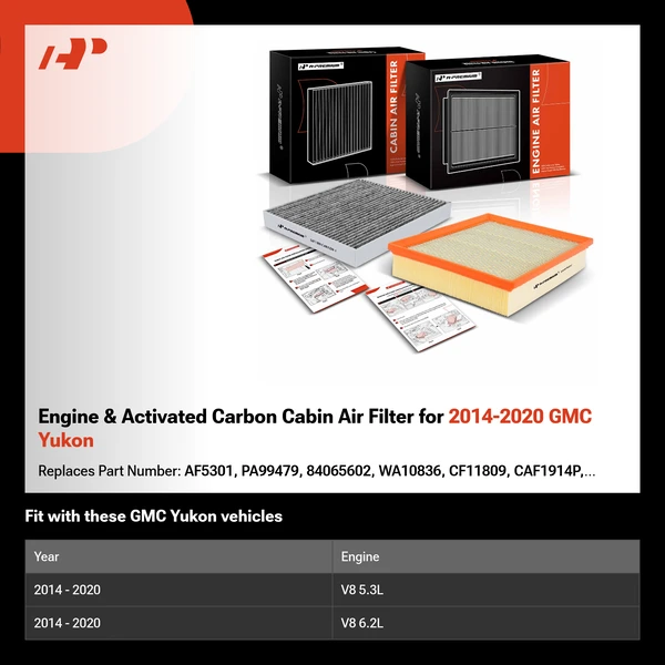 Engine & Activated Carbon Cabin Air Filter for 2014-2020 GMC Yukon