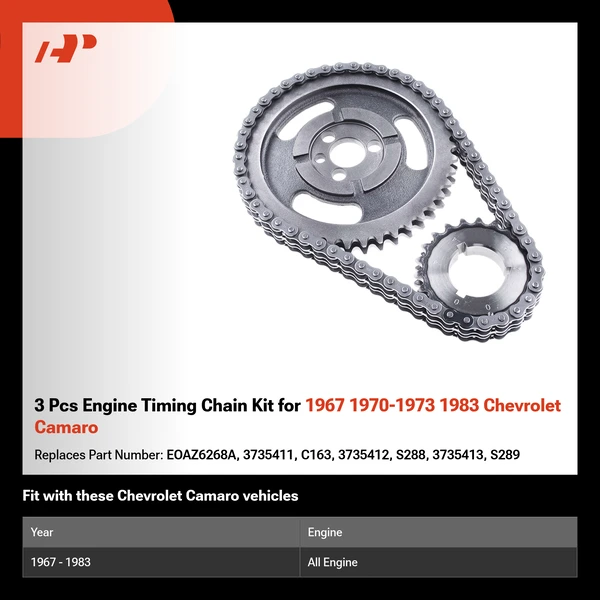 3 Pcs Engine Timing Chain Kit for 1967 1970-1973 1983 Chevrolet Camaro