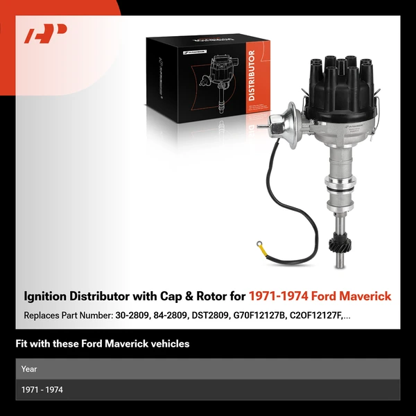 Ignition Distributor with Cap & Rotor for 1971-1974 Ford Maverick