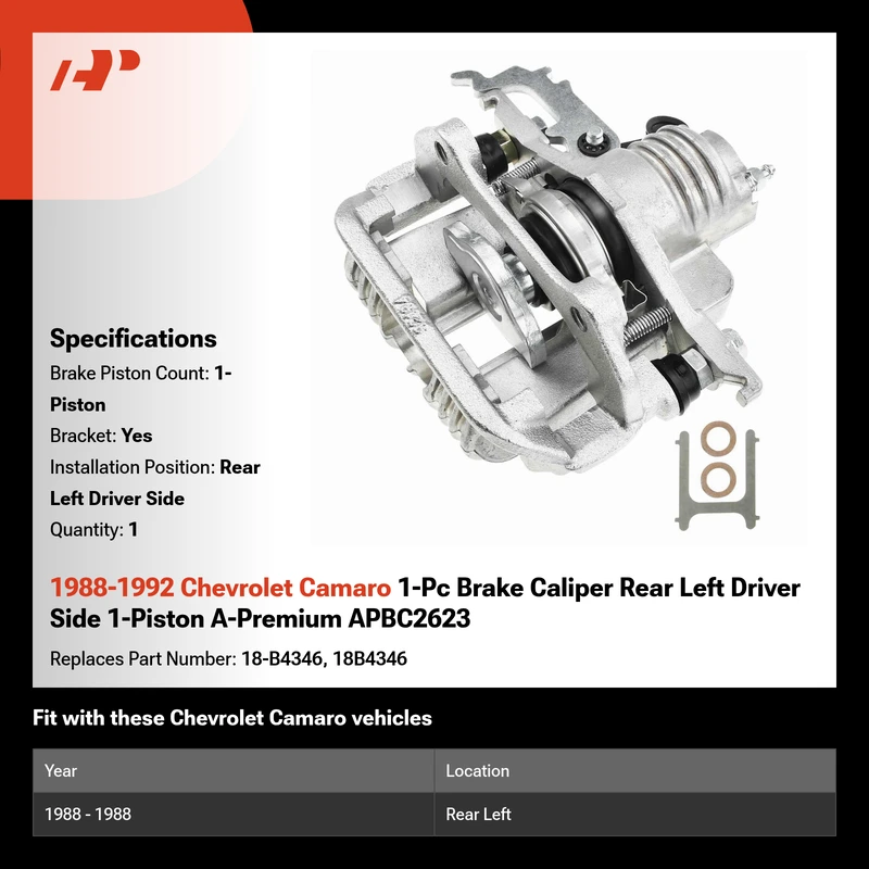 1988-1992 Chevrolet Camaro 1-Pc Brake Caliper Rear Left Driver Side 1-Piston A-Premium APBC2623