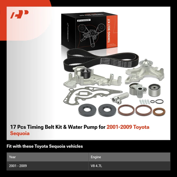 17 Pcs Timing Belt Kit & Water Pump for 2001-2009 Toyota Sequoia