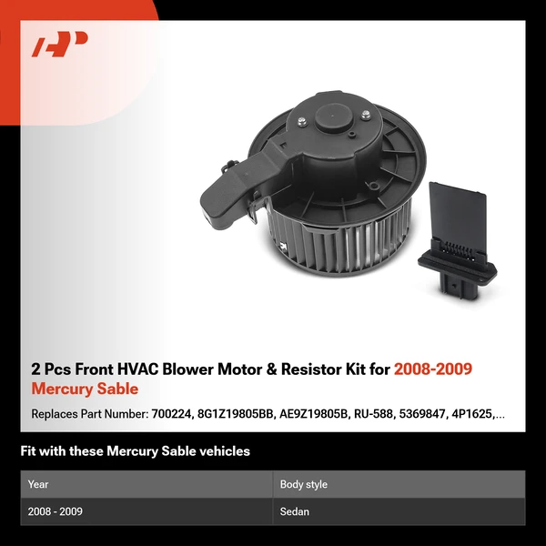 2 Pcs Front HVAC Blower Motor & Resistor Kit for 2008-2009 Mercury Sable