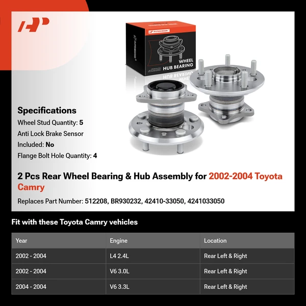 2 Pcs Rear Wheel Bearing & Hub Assembly for 2002-2004 Toyota Camry