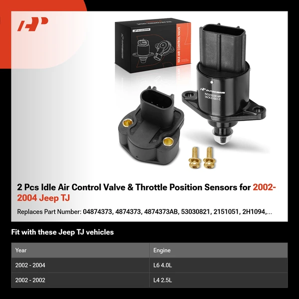 2 Pcs Idle Air Control Valve & Throttle Position Sensors for 2002-2004 Jeep TJ