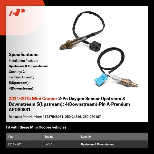 2011-2015 Mini Cooper 2-Pc Oxygen Sensor Upstream & Downstream 5(Upstream); 4(Downstream)-Pin A-Premium APOS0881