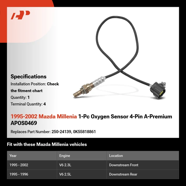 1995-2002 Mazda Millenia 1-Pc Oxygen Sensor 4-Pin A-Premium APOS0469