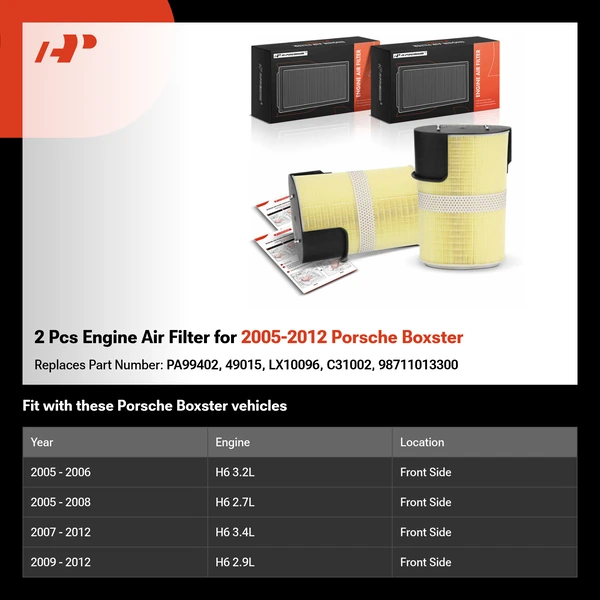 2 Pcs Engine Air Filter for 2005-2012 Porsche Boxster