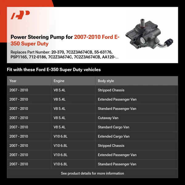 Power Steering Pump for 2007-2010 Ford E-350 Super Duty