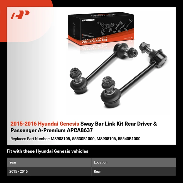 2015-2016 Hyundai Genesis Sway Bar Link Kit Rear Driver & Passenger A-Premium APCA8637