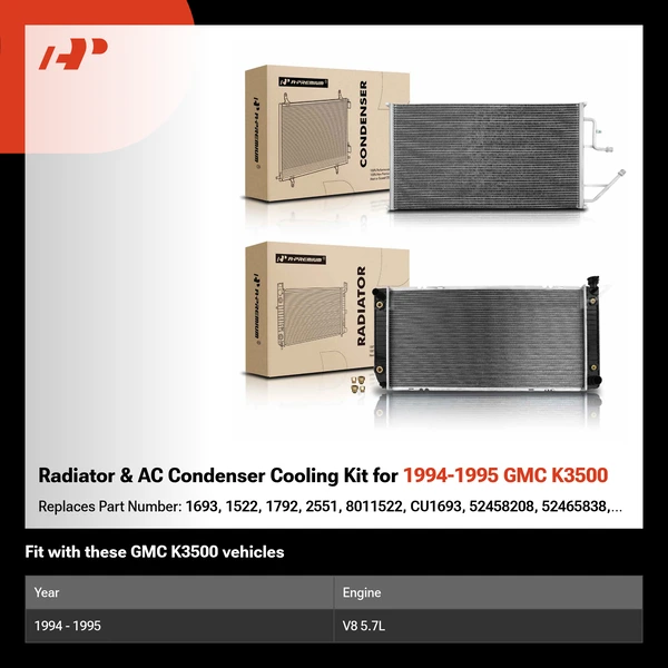 Radiator & AC Condenser Cooling Kit for 1994-1995 GMC K3500