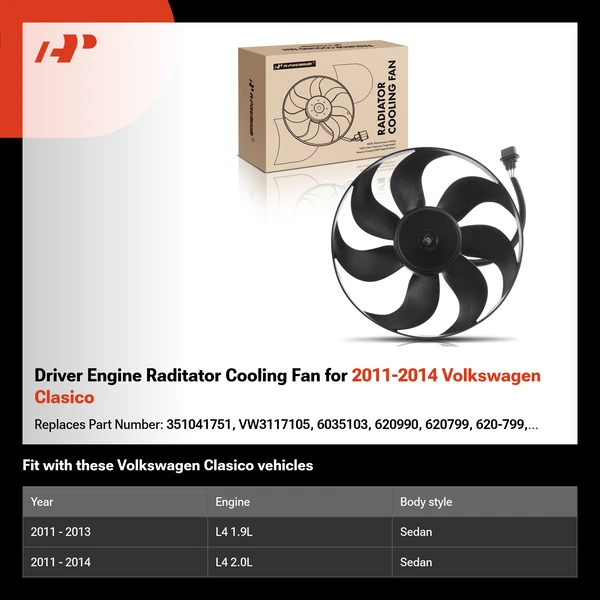 Driver Engine Raditator Cooling Fan for 2011-2014 Volkswagen Clasico