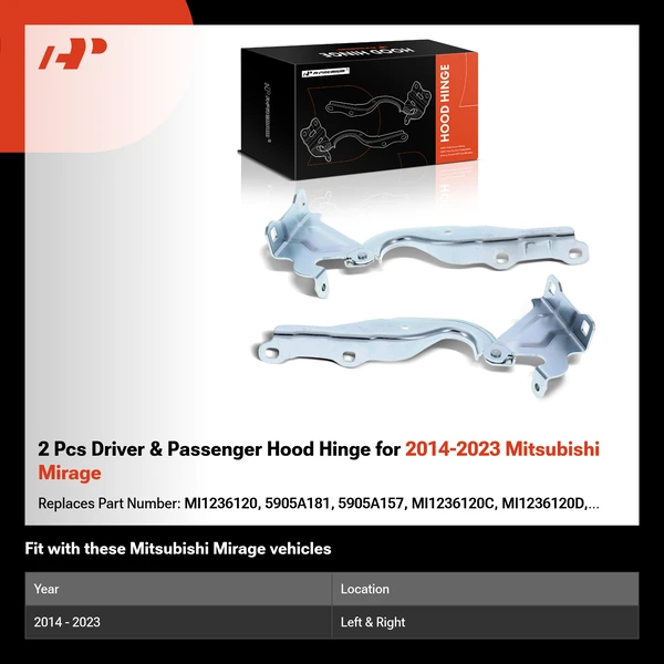 2 Pcs Driver & Passenger Hood Hinge for 2014-2023 Mitsubishi Mirage