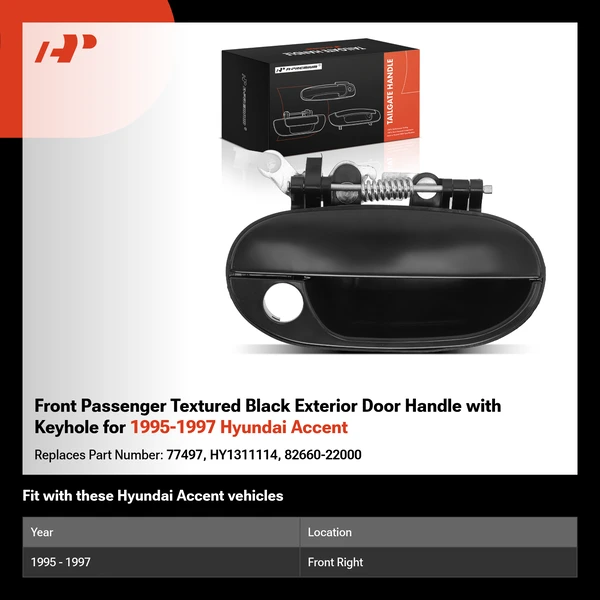 Front Passenger Textured Black Exterior Door Handle with Keyhole for 1995-1997 Hyundai Accent