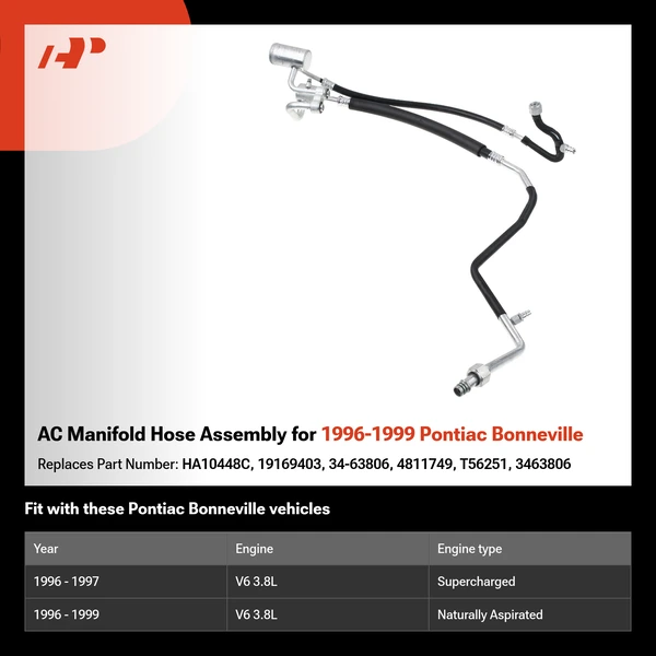 AC Manifold Hose Assembly for 1996-1999 Pontiac Bonneville