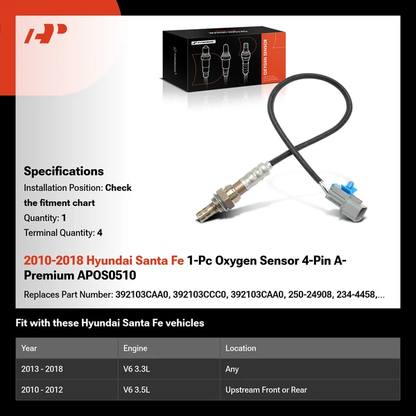2010-2018 Hyundai Santa Fe 1-Pc Oxygen Sensor 4-Pin A-Premium APOS0510