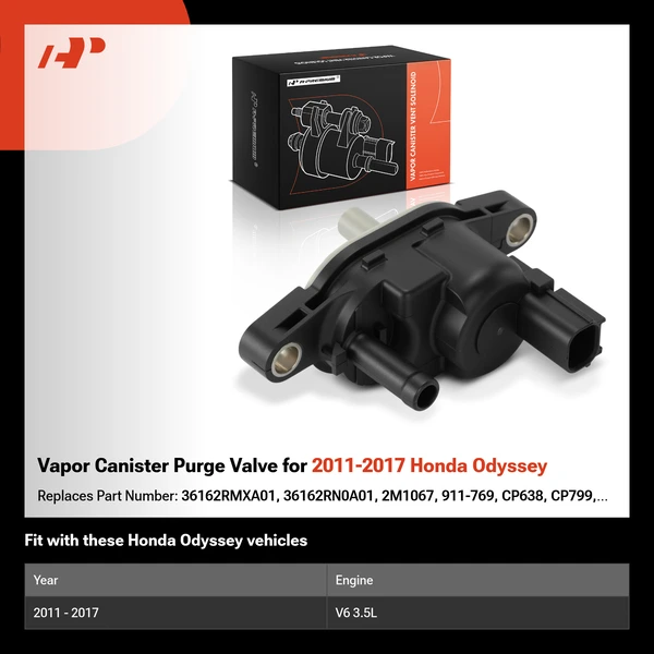 Vapor Canister Purge Valve for 2011-2017 Honda Odyssey