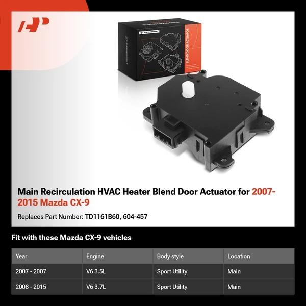 Main Recirculation HVAC Heater Blend Door Actuator for 2007-2015 Mazda CX-9