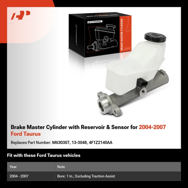 Brake Master Cylinder with Reservoir & Sensor for 2004-2007 Ford Taurus