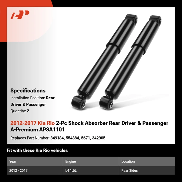 2012-2017 Kia Rio 2-Pc Shock Absorber Rear Driver & Passenger A-Premium APSA1101