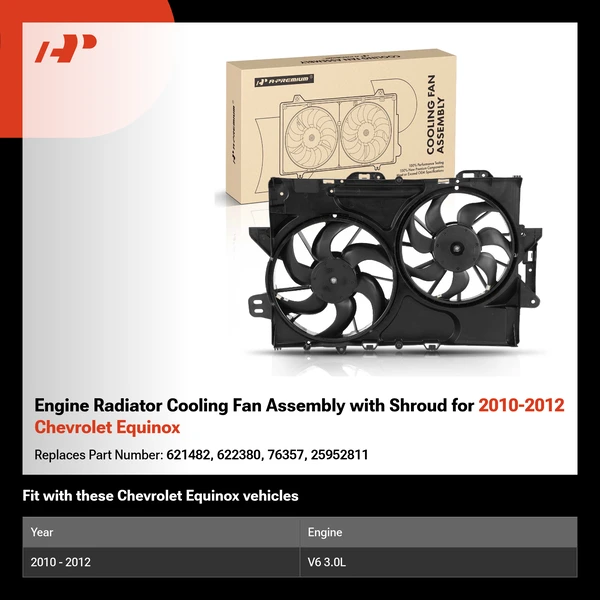 Engine Radiator Cooling Fan Assembly with Shroud for 2010-2012 Chevrolet Equinox
