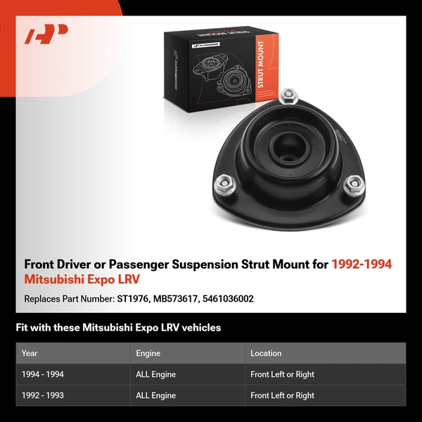 Front Driver or Passenger Suspension Strut Mount for 1992-1994 Mitsubishi Expo LRV