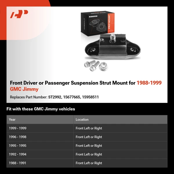 Front Driver or Passenger Suspension Strut Mount for 1988-1999 GMC Jimmy