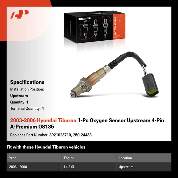 2003-2006 Hyundai Tiburon 1-Pc Oxygen Sensor Upstream 4-Pin A-Premium OS135