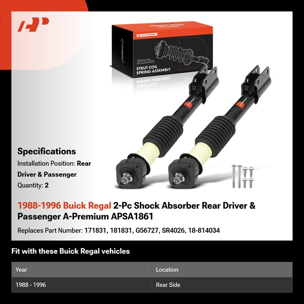 1988-1996 Buick Regal 2-Pc Shock Absorber Rear Driver & Passenger A-Premium APSA1861