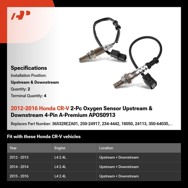 2012-2016 Honda CR-V 2-Pc Oxygen Sensor Upstream & Downstream 4-Pin A-Premium APOS0913