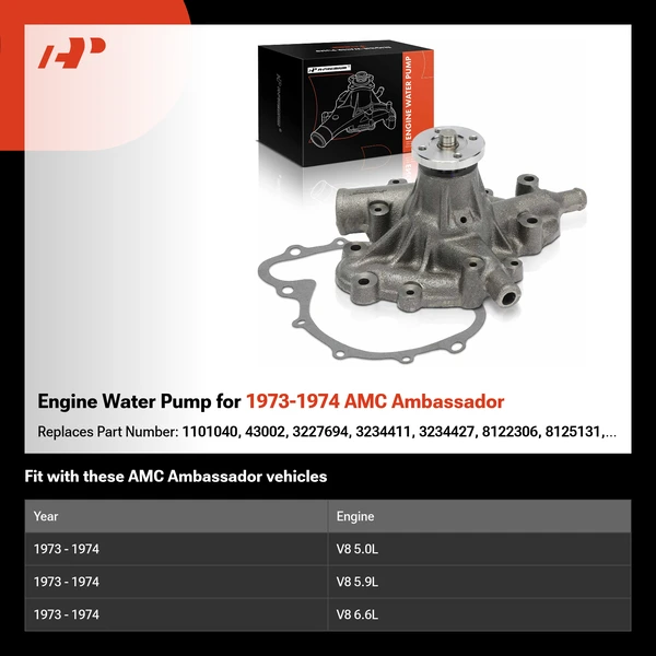 Engine Water Pump for 1973-1974 AMC Ambassador