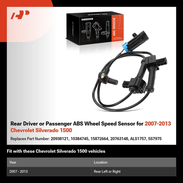 Rear Driver or Passenger ABS Wheel Speed Sensor for 2007-2013 Chevrolet Silverado 1500