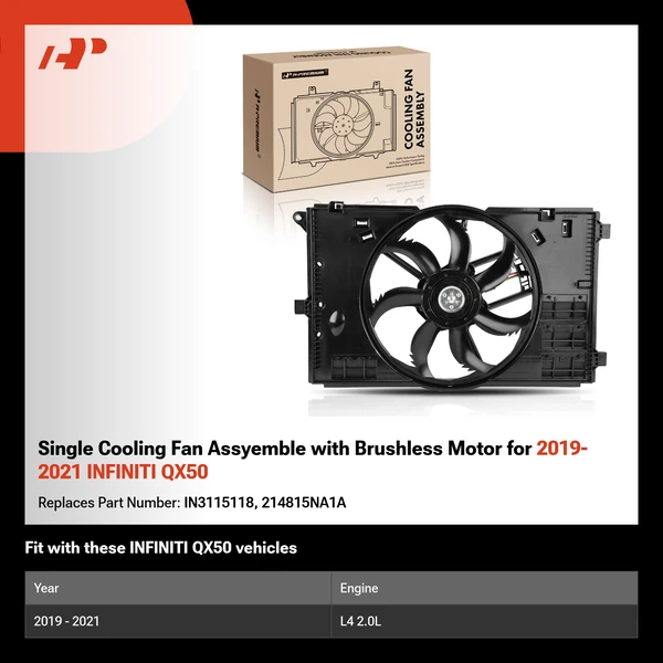 Single Cooling Fan Assyemble with Brushless Motor for 2019-2021 INFINITI QX50