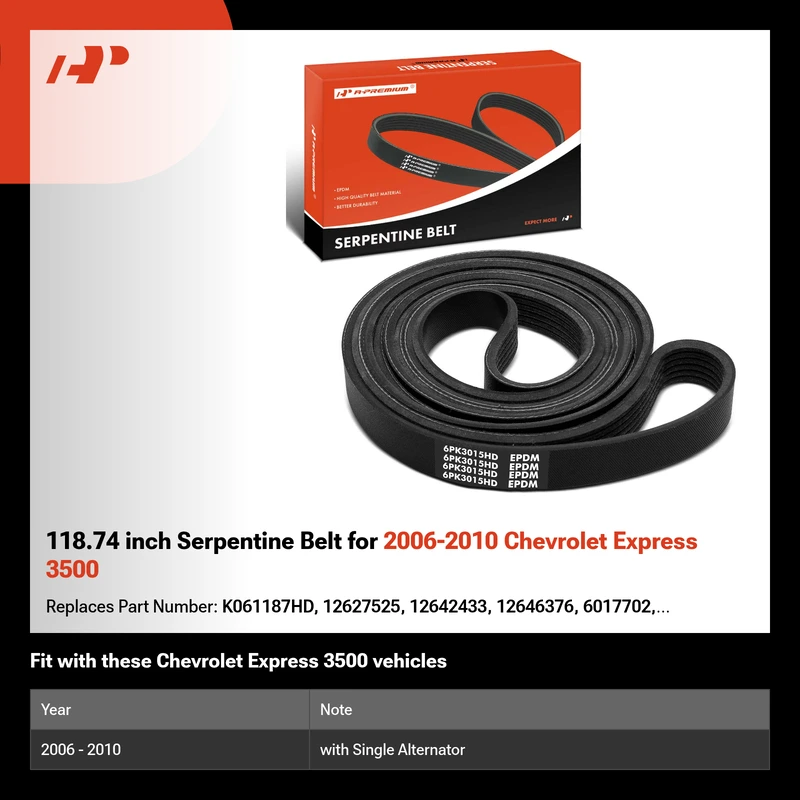 118.74 inch Serpentine Belt for 2006-2010 Chevrolet Express 3500