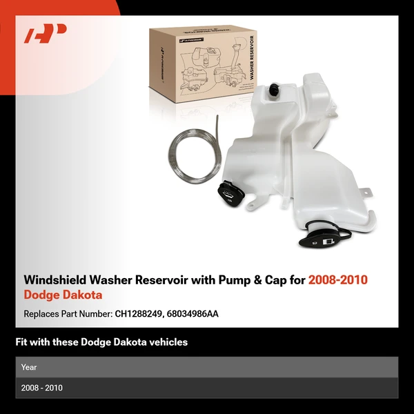 Windshield Washer Reservoir with Pump & Cap for 2008-2010 Dodge Dakota
