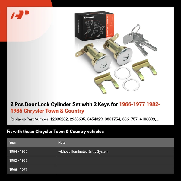 2 Pcs Door Lock Cylinder Set with 2 Keys for 1966-1977 1982-1985 Chrysler Town & Country