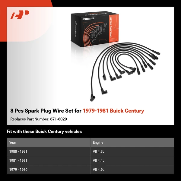 8 Pcs Spark Plug Wire Set for 1979-1981 Buick Century