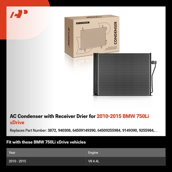 AC Condenser with Receiver Drier for 2010-2015 BMW 750Li xDrive