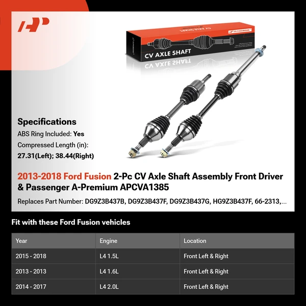 2013-2018 Ford Fusion 2-Pc CV Axle Shaft Assembly Front Driver & Passenger A-Premium APCVA1385