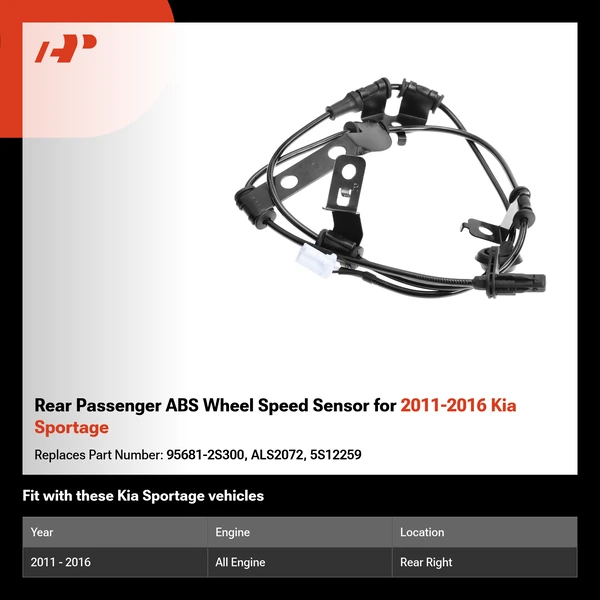 Rear Passenger ABS Wheel Speed Sensor for 2011-2016 Kia Sportage